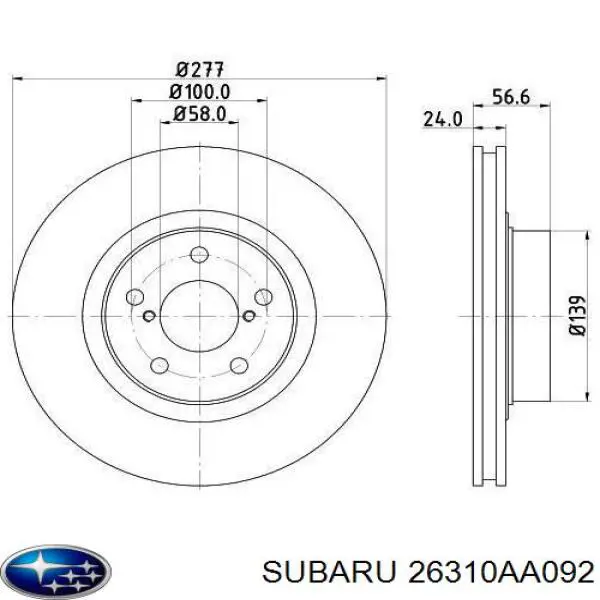 Comprar 26310AA092 Subaru Freno de disco delantero