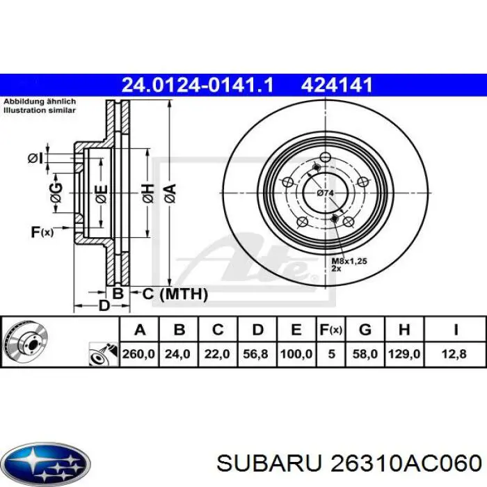 26310AC060 Subaru freno de disco delantero