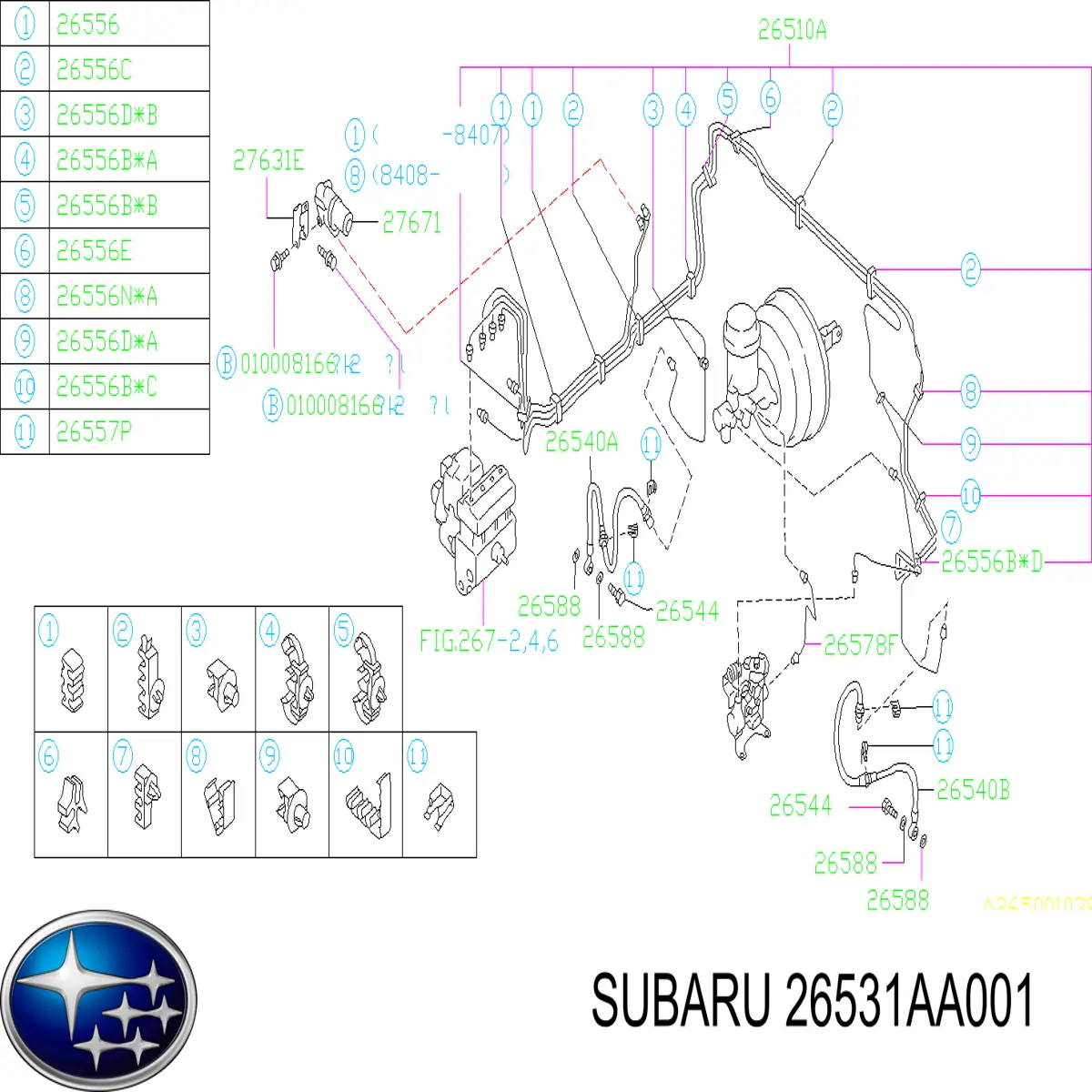 26531AA001 Subaru Manguera de freno delantero derecho
