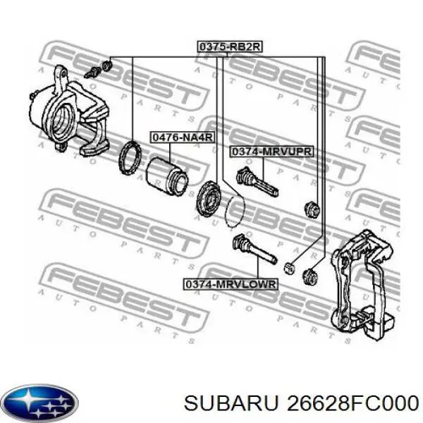 26628FC000 Subaru pasador guía, pinza del freno trasera, superior