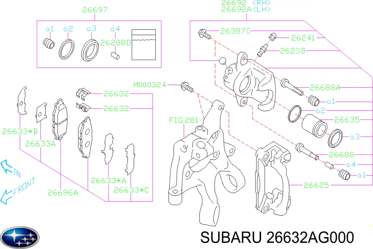 26632AE000 Subaru juego de reparación, pastillas de frenos