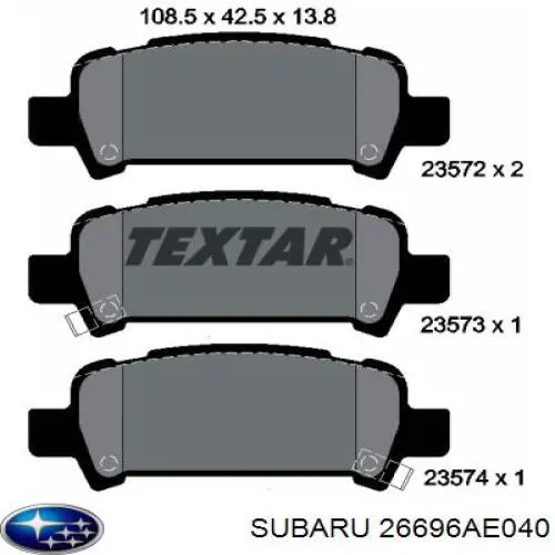 26696AE040 Subaru pastillas de freno traseras