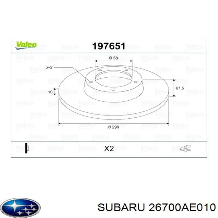 26700AE010 Subaru disco de freno trasero