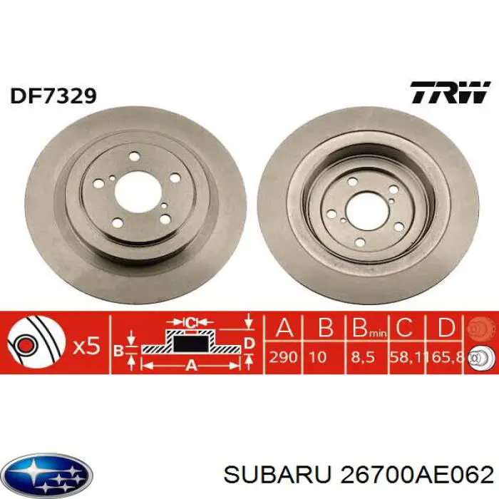 Comprar 26700AE062 Subaru Disco de freno trasero
