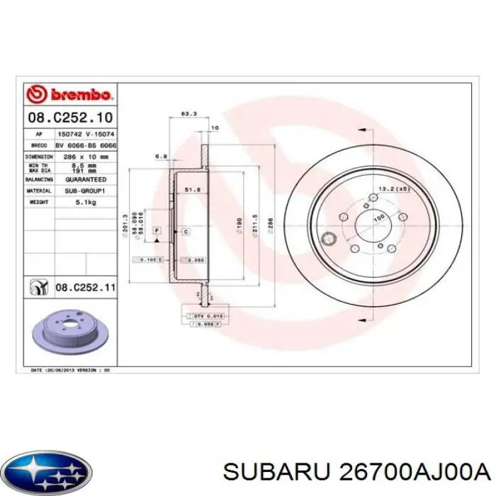 26700AJ00A Subaru disco de freno trasero