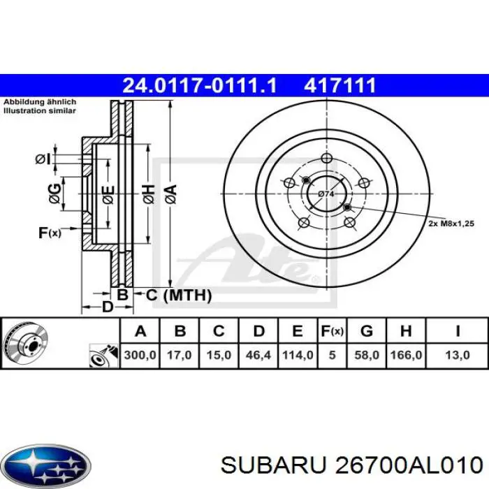 26700AL010 Subaru disco de freno trasero