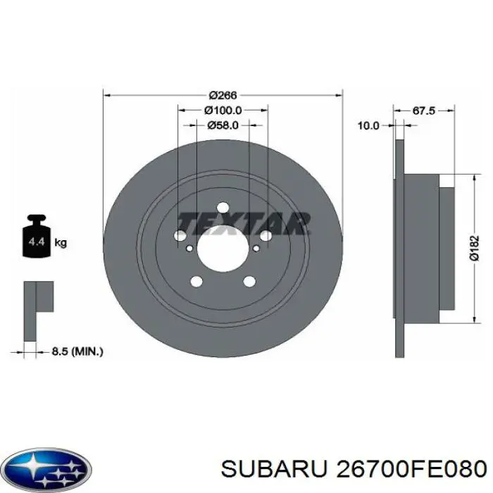 26700FE080 Subaru disco de freno trasero