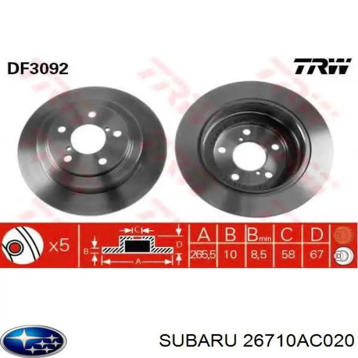 26710AC020 Subaru disco de freno trasero