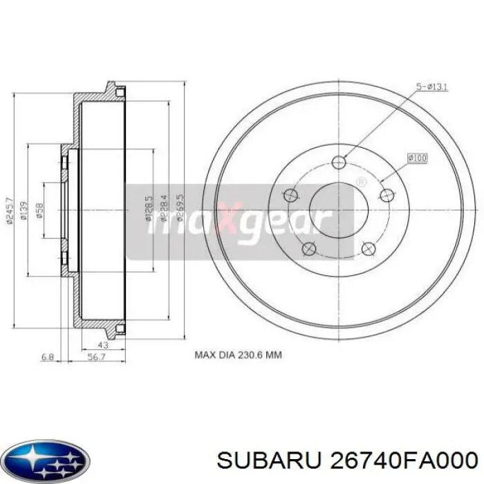 26740FA000 Subaru freno de tambor trasero