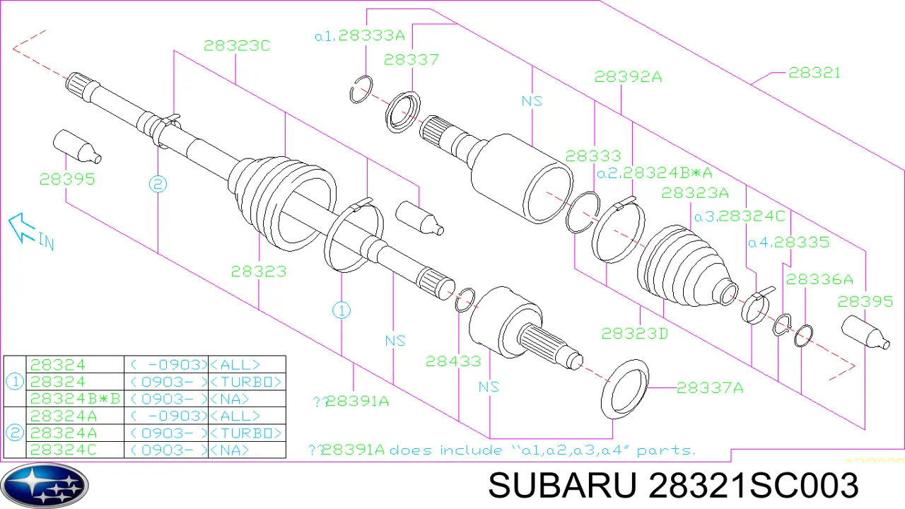 28321SC003 Subaru árbol de transmisión delantero