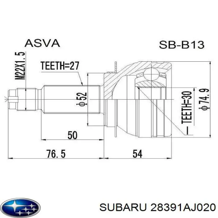 Junta homocinética exterior delantera Subaru 28391AJ020 precio, desde 48,65 EUR