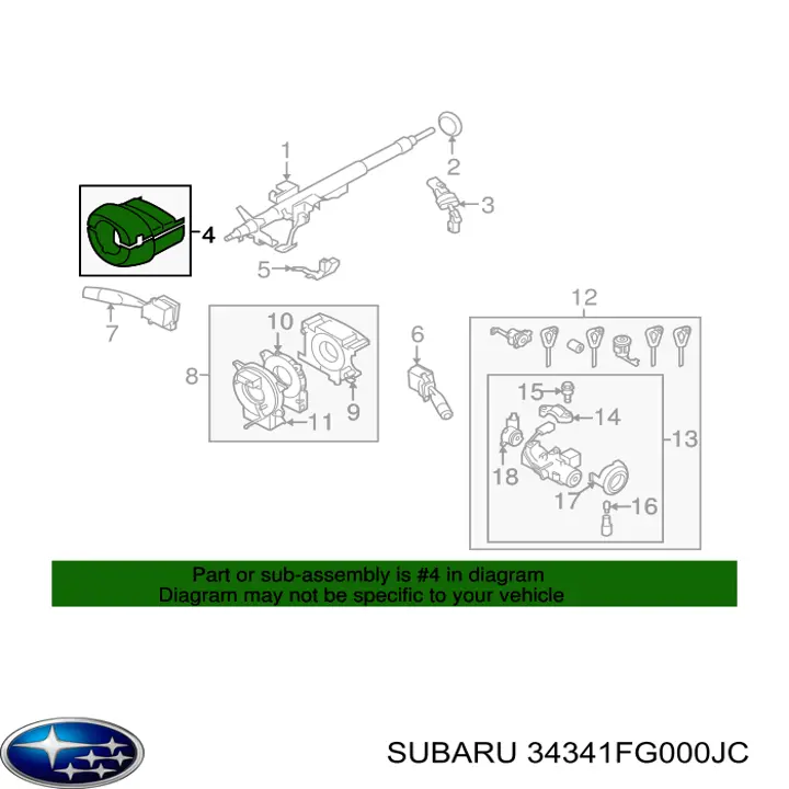 Cubierta de la columna de dirección 34341FG000JC Subaru