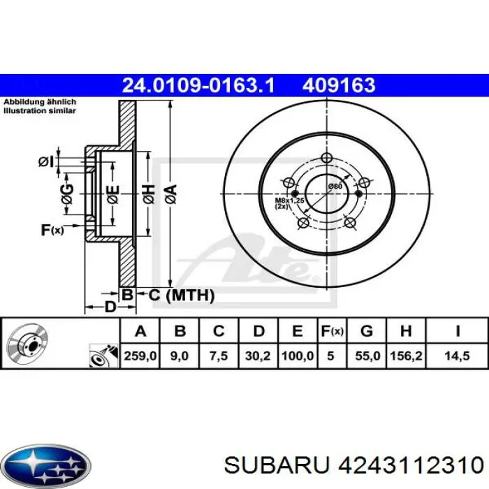 4243112310 Subaru disco de freno trasero