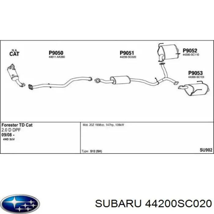 Silenciador central Subaru 44200SC020 precio, desde 104,86 EUR