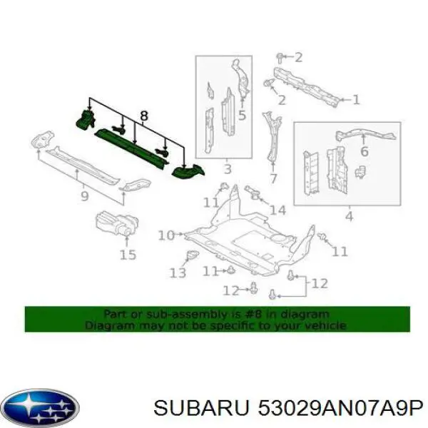 53029AN07A9P Subaru soporte de radiador inferior (panel de montaje para foco)