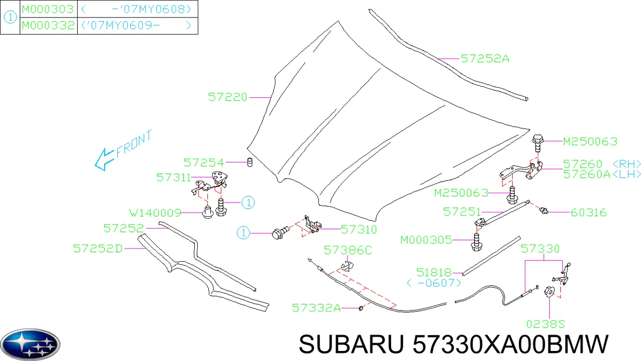 Cable de apertura de capó del motor Subaru 57330XA00BMW precio, desde 52,02 EUR