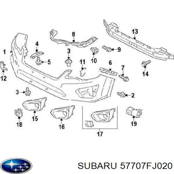 57707FJ020 Subaru soporte de parachoques delantero exterior derecho