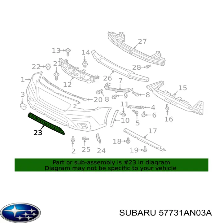 Rejilla de ventilación, parachoques delantero, central Subaru OUTBACK (BT)