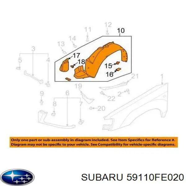 Comprar 59110FE020 Subaru Paso de rueda delantero derecho