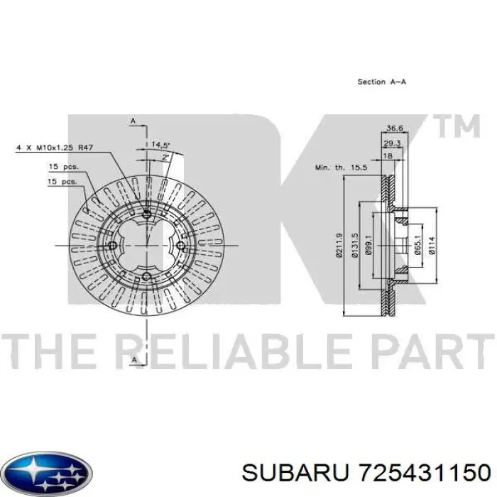 725431150 Subaru disco de freno delantero