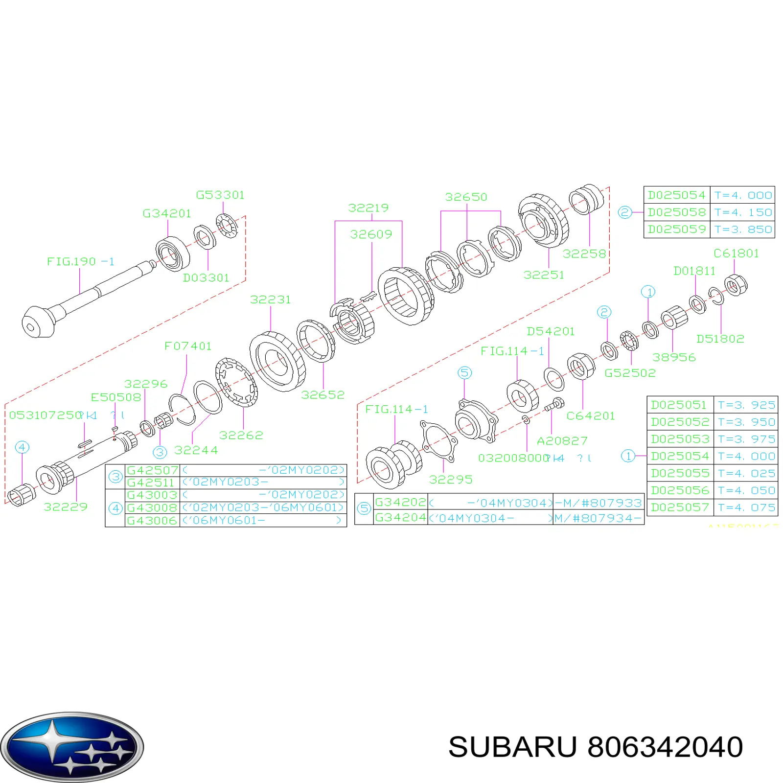 806342040 Subaru cojinete del eje de salida de la caja de engranaje