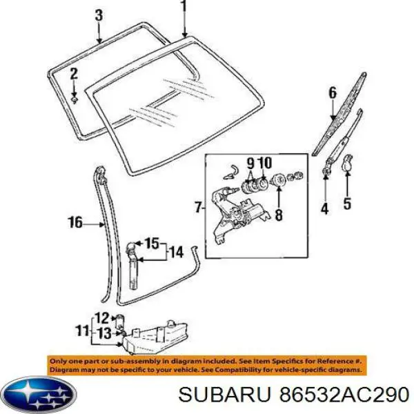 86532AC290 Subaru brazo del limpiaparabrisas, lavado de parabrisas, luna trasera