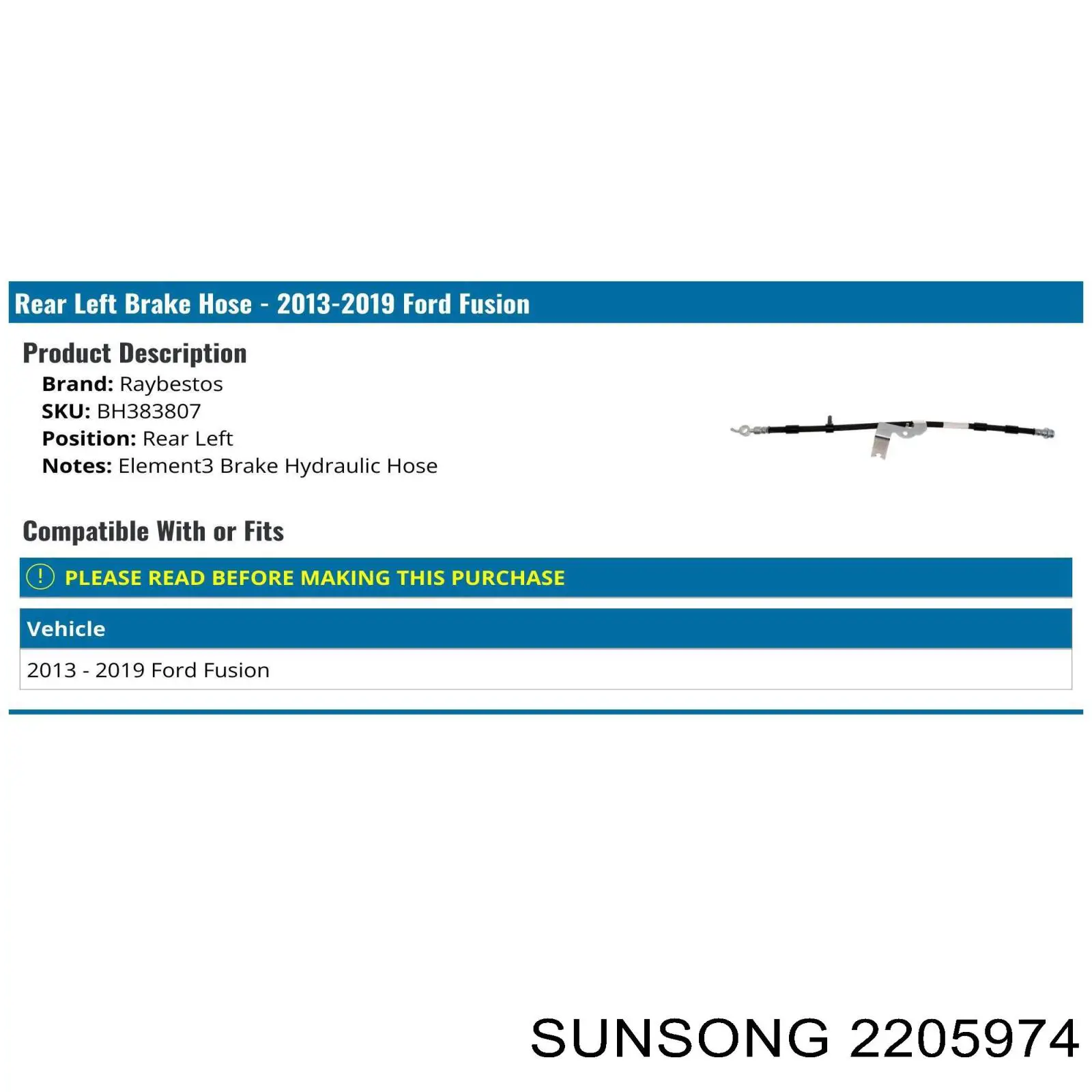 2205974 Sunsong tubo flexible de frenos delantero derecho