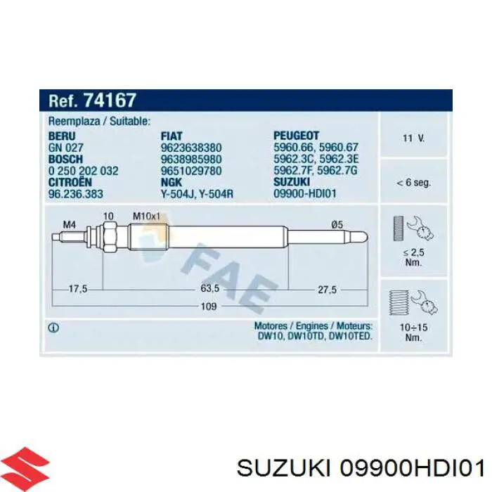 Comprar 09900HDI01 Suzuki Calentadores diésel