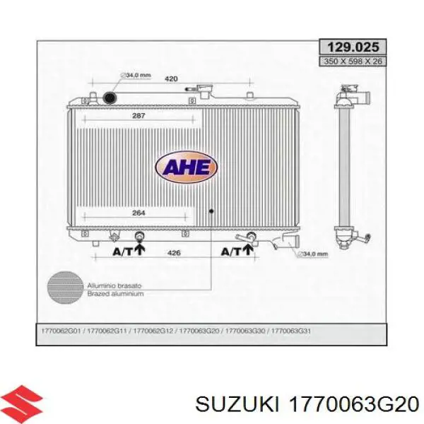 1770063G20 Suzuki radiador refrigeración del motor