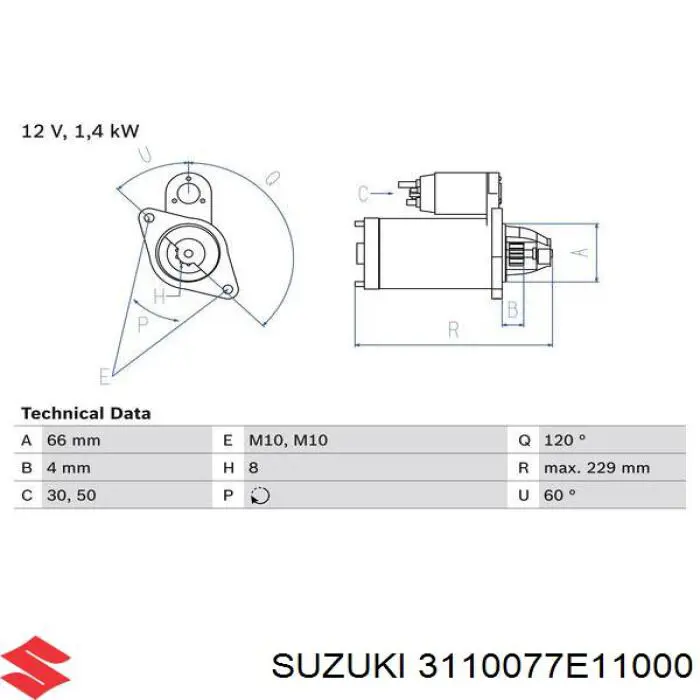31100-77E11-000 Suzuki motor de arranque