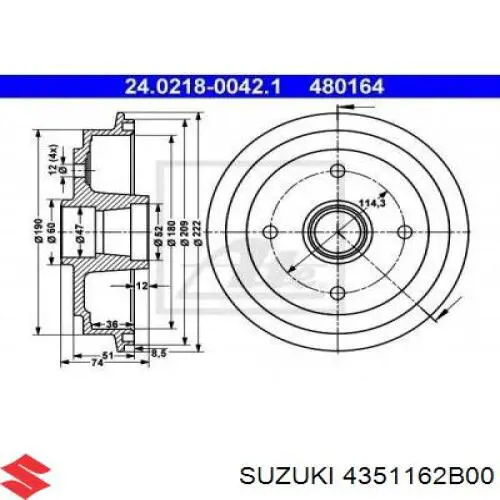 Comprar 4351162B00 Suzuki Tambor de freno trasero