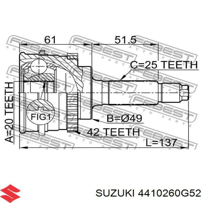 4410260G52 Suzuki árbol de transmisión delantero izquierdo