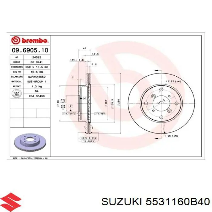 5531160B40 Suzuki freno de disco delantero