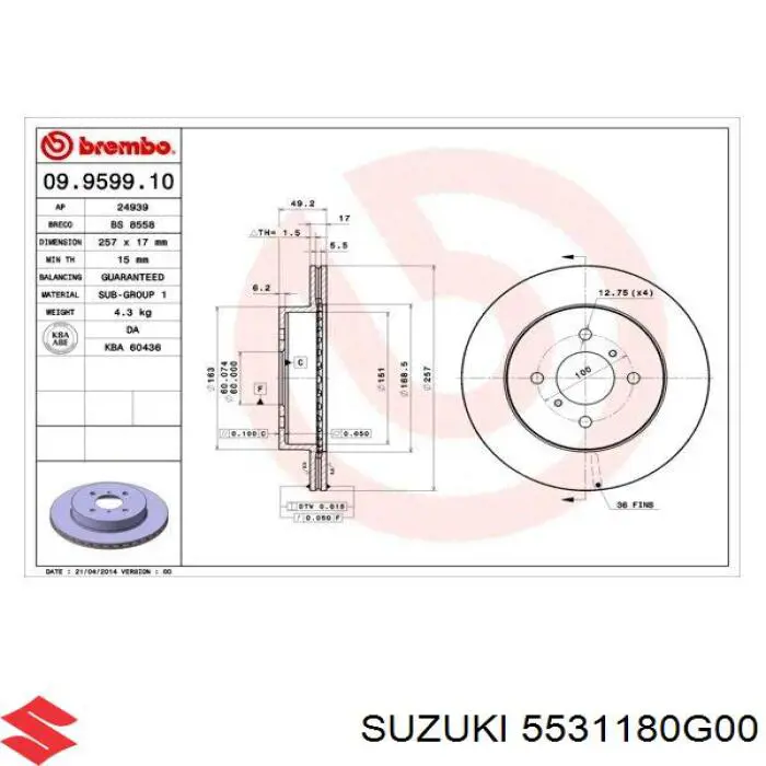 5531180G00 Suzuki freno de disco delantero