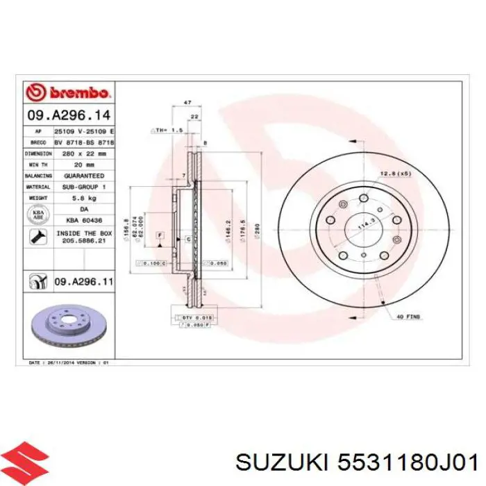 5531180J01 Suzuki disco de freno delantero