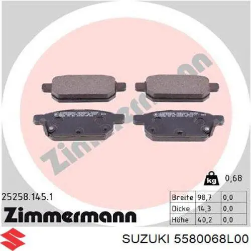 5580068L00 Suzuki pastillas de freno traseras