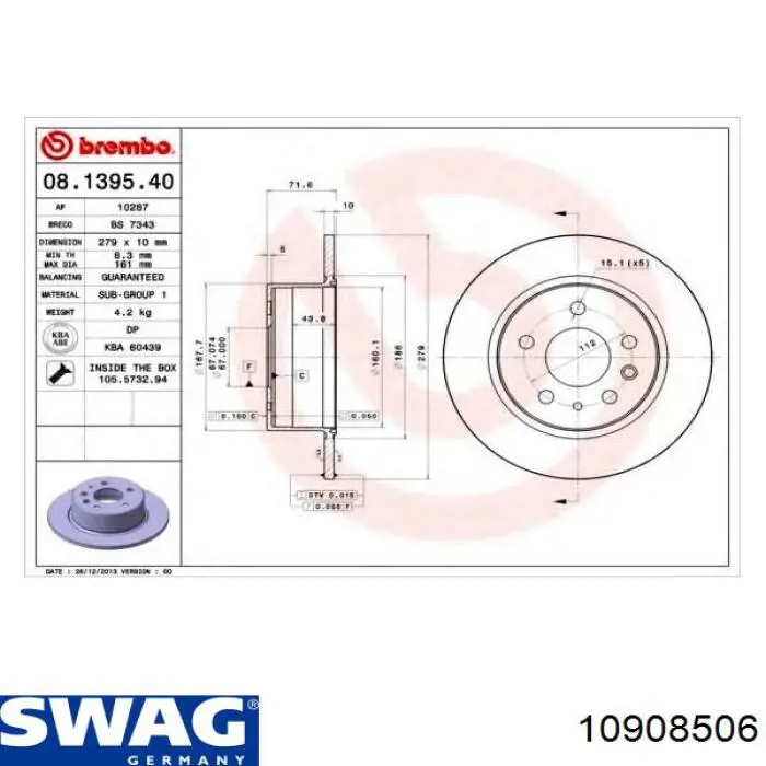 Disco de freno trasero Swag 10908506 precio, desde 33,61 EUR