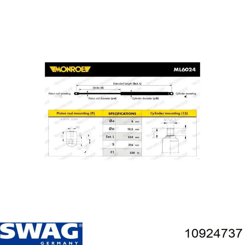 10924737 Swag muelle neumático, capó de motor izquierdo