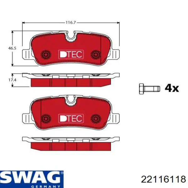 22 11 6118 Swag pastillas de freno traseras