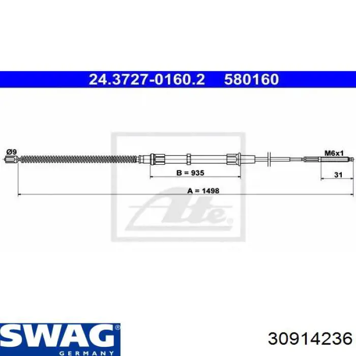 30914236 Swag cable de freno de mano trasero derecho/izquierdo