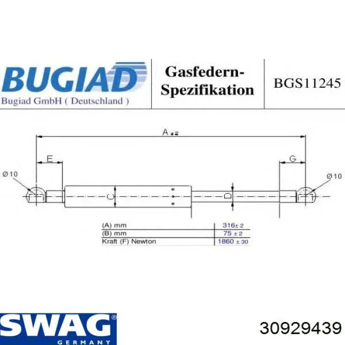 30929439 Swag amortiguador de maletero