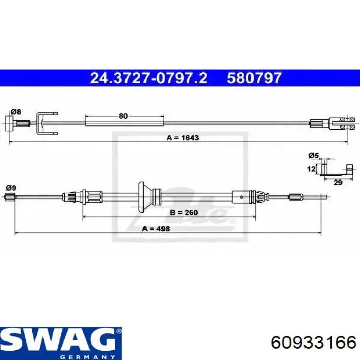 60933166 Swag cable de freno de mano delantero