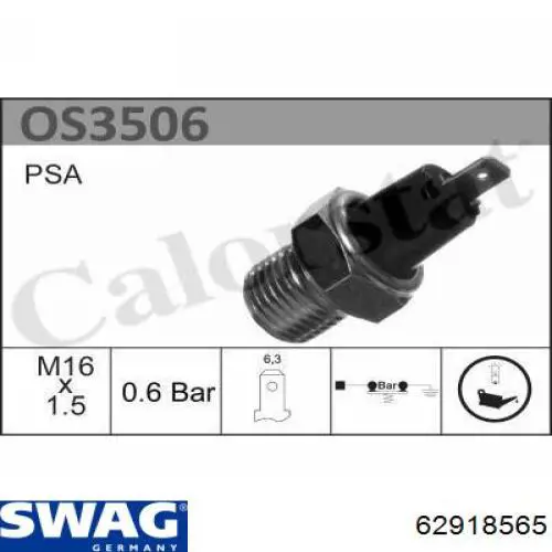62 91 8565 Swag sensor de presión de aceite