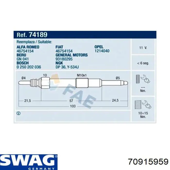 Bujía de incandescencia Fiat Punto 2 188