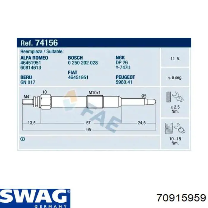 Bujía de incandescencia Fiat Punto 2 188