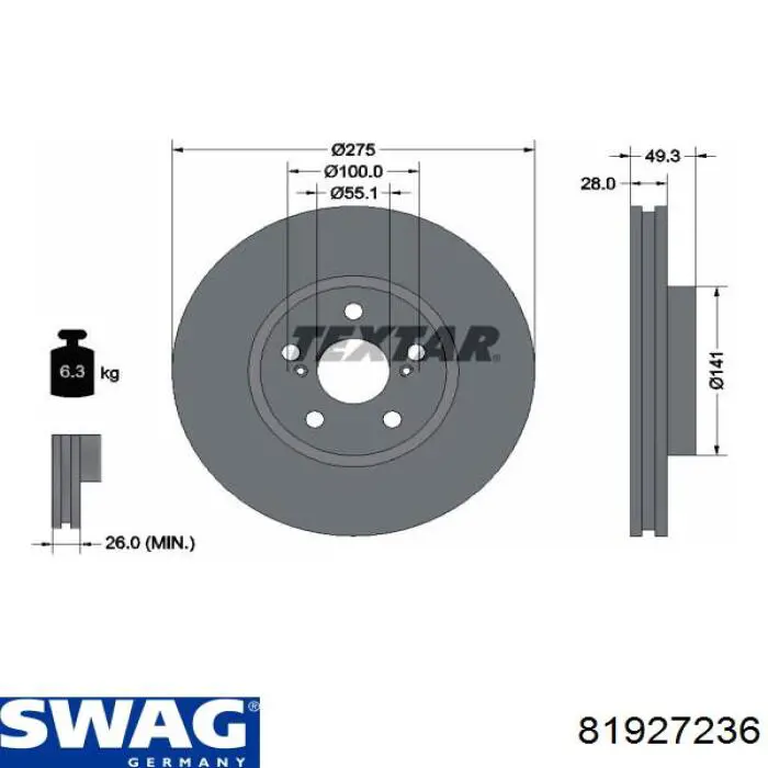 81 92 7236 Swag freno de disco delantero