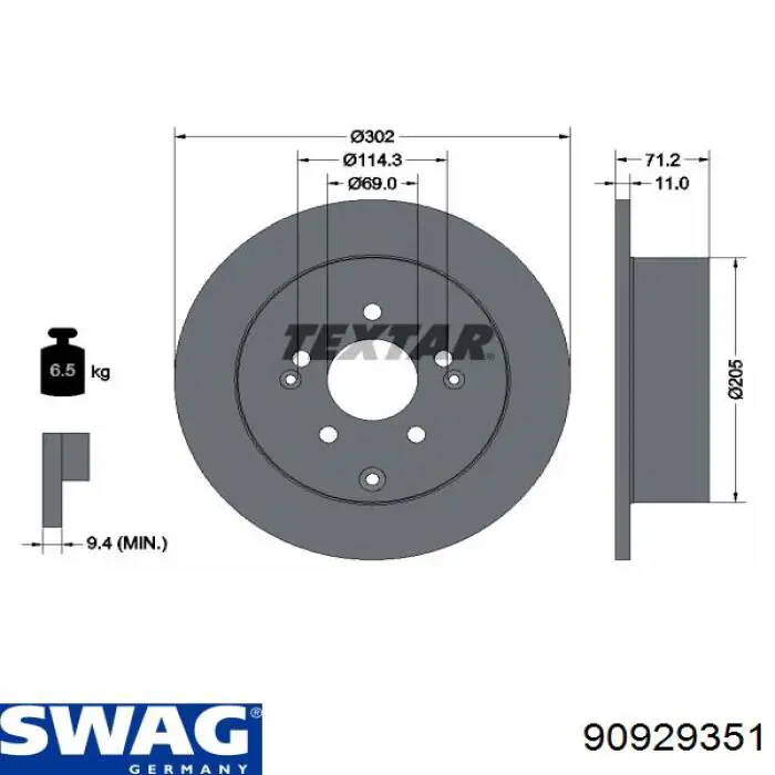 90 92 9351 Swag disco de freno trasero