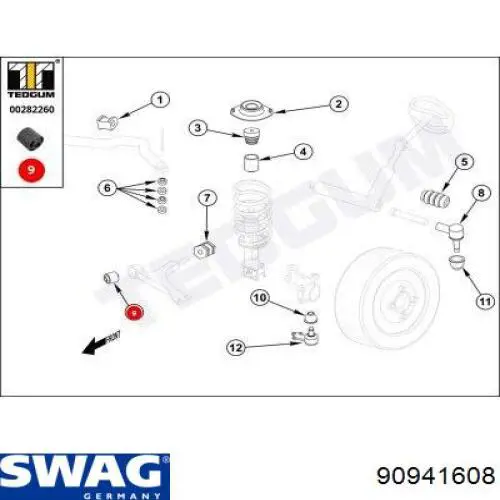 90 94 1608 Swag silentblock de suspensión delantero inferior