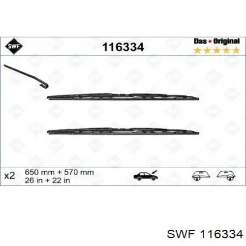 116334 SWF juego de limpiaparabrisas de luna delantera, 2 piezas