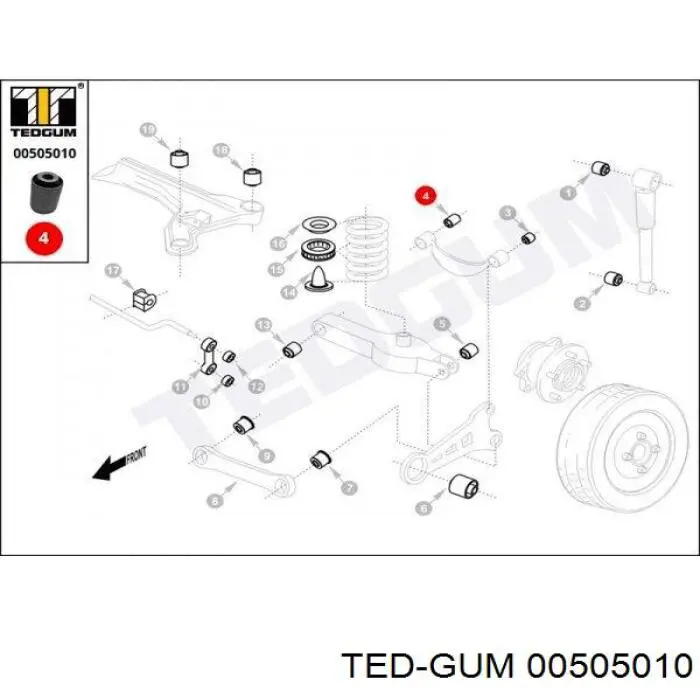 00505010 Ted-gum suspensión, barra transversal trasera, interior